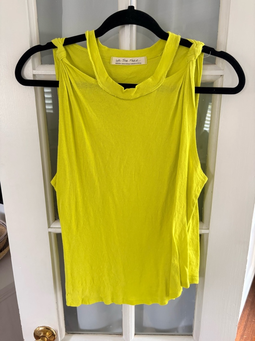 We The Free Neon Yellow Knot-Shoulder Tank Top